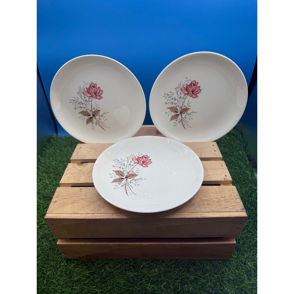 Vintage Pink Rose Dinnerware Ceramic Salad Dessert Plates 7.5" - Set of 3